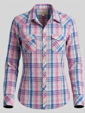 True Religion 100% Cotton Boyfriend Plaid Pink Blue Women's Shirt Size M